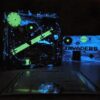 20261022_053830 Invaders shadow box set, glowing green and blue, with canvas, glow in the dark view