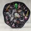 Acrylic pour shadow box, black white and pink, miniature dig site scene, front view