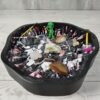 Acrylic pour shadow box, black white and pink, miniature dig site scene, angled view